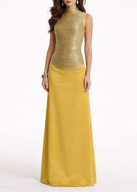Fawzia Fringe Satin Skirt Set In Gold
