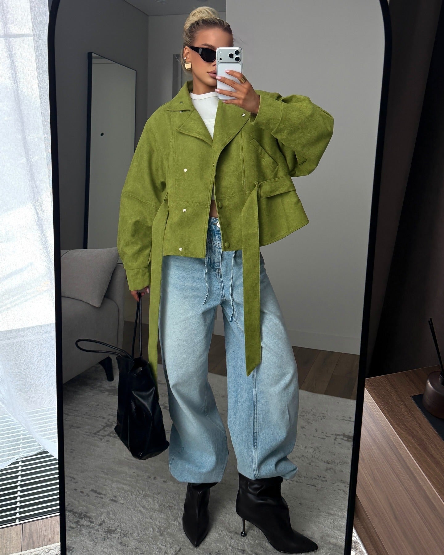 Hennie Lapel Belt Suede Trench Jacket