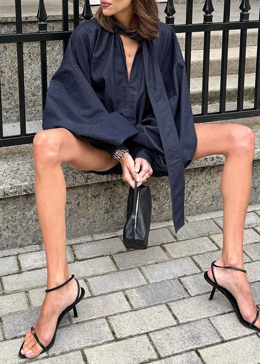 Erdene Balloon Sleeve Tie Up Bubble Shorts Set