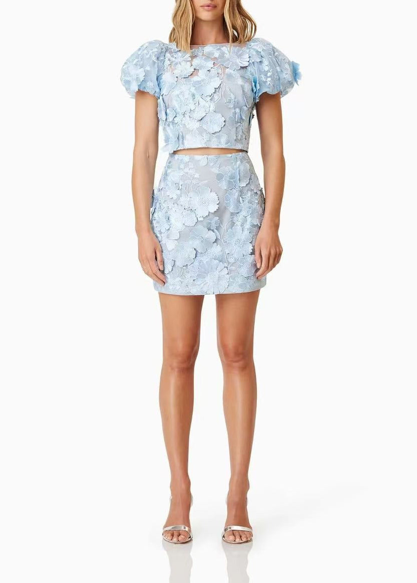 Kayaliya Puff Sleeve Flower Skirt Set