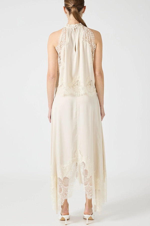 Fester Sleeveless Lace Skirt Set In White