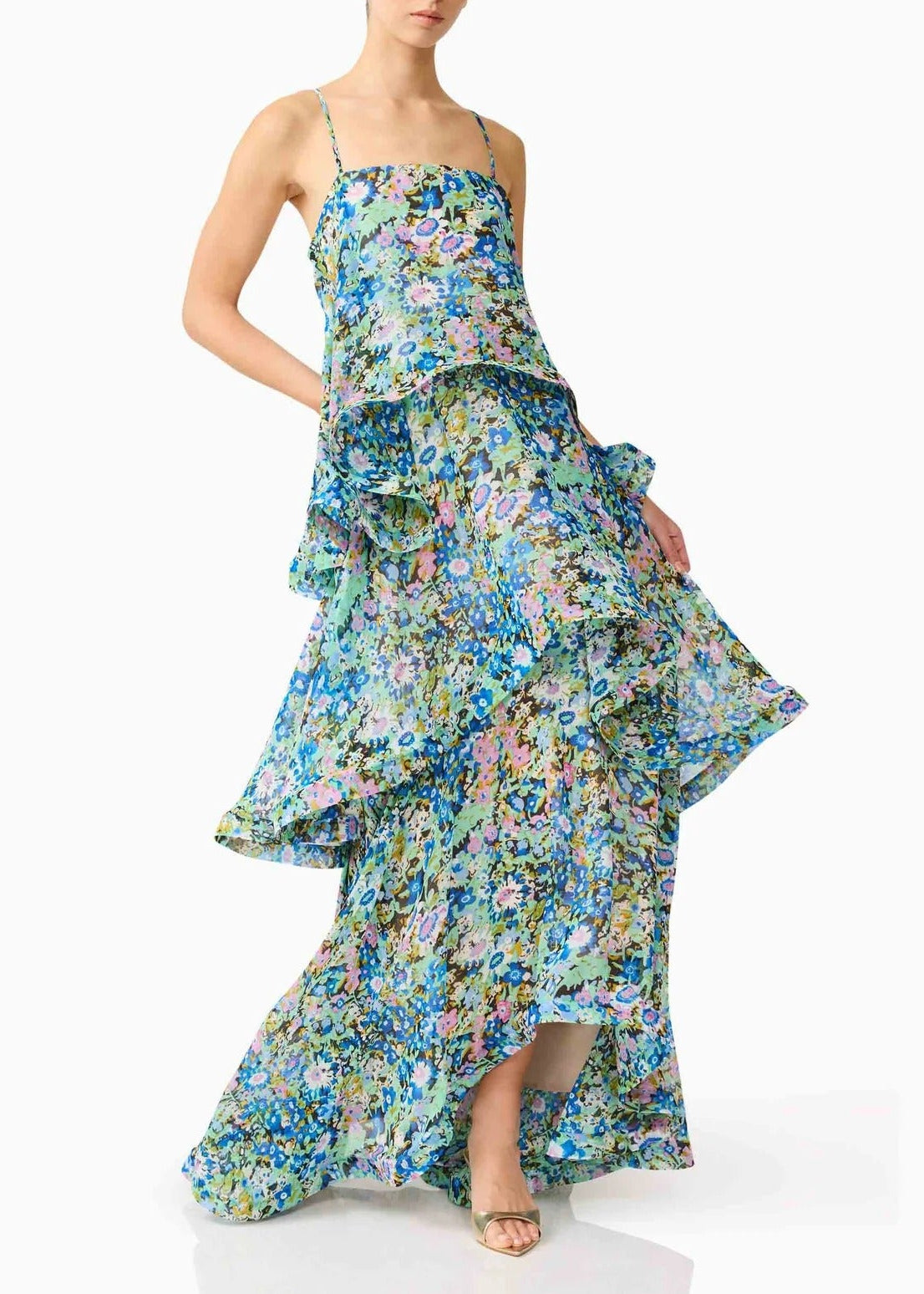 Hannie Floral Tiered Maxi Dress In Green
