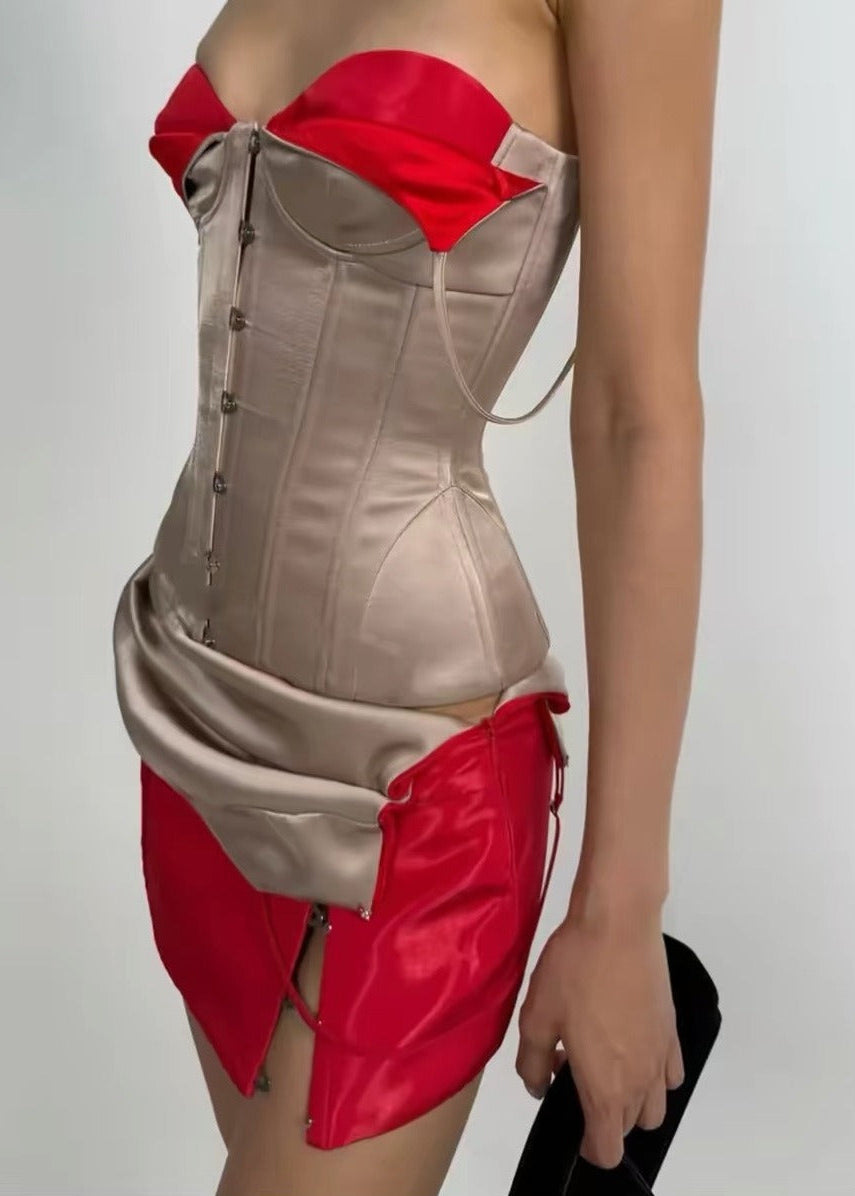 Kavin Spaghetti Corset Split Skirt Set