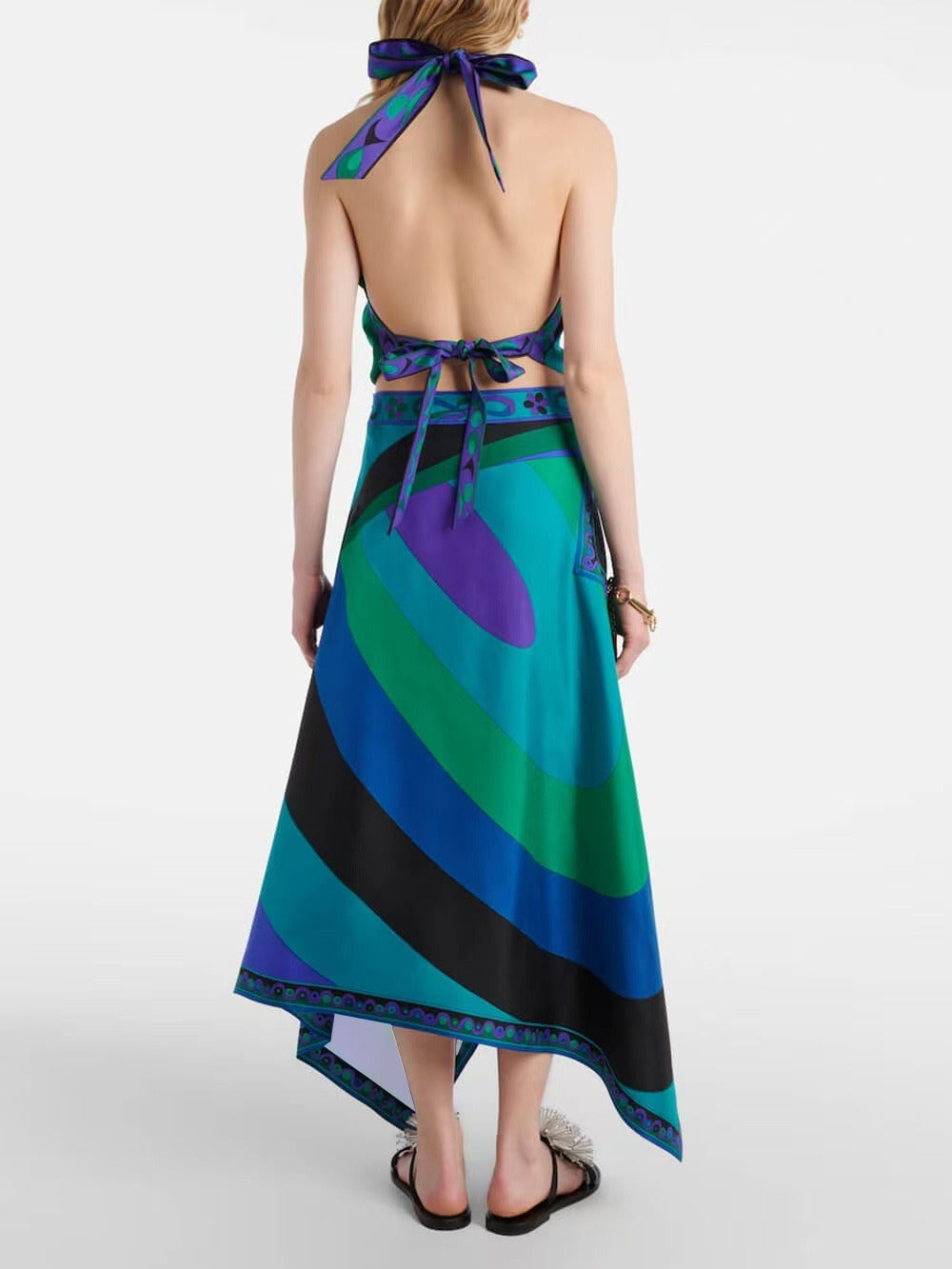 Hardy Halter Neck Print Asymmetric Skirt Set