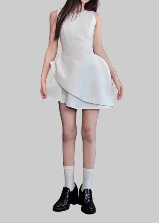 Dzsenifer Sleeveless Asymmetric Mini Dress In White
