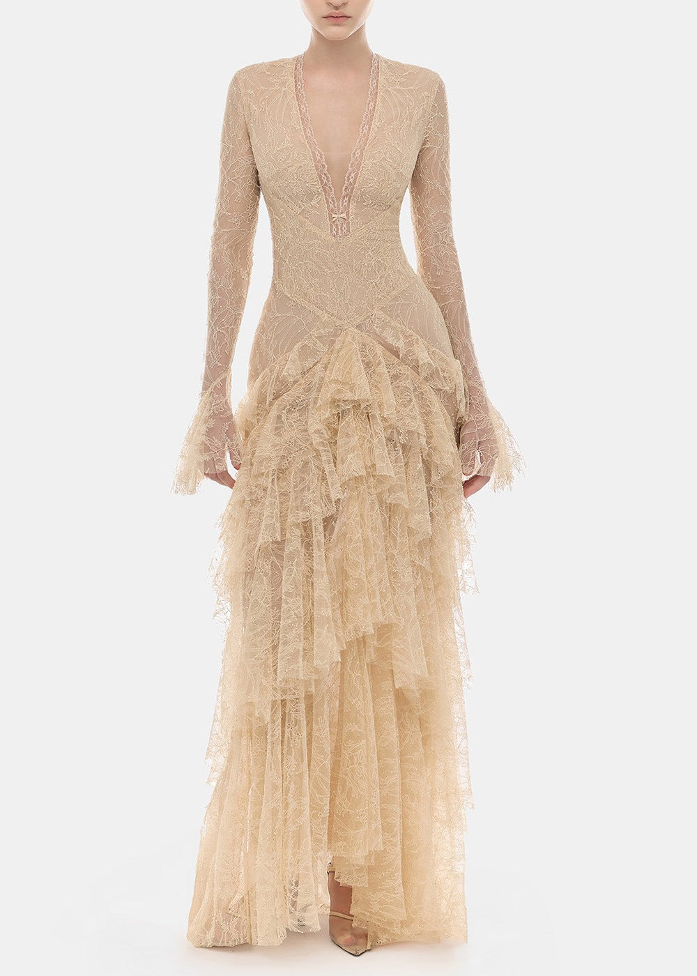 Iban Lace Ruffle Tiered Maxi Dress