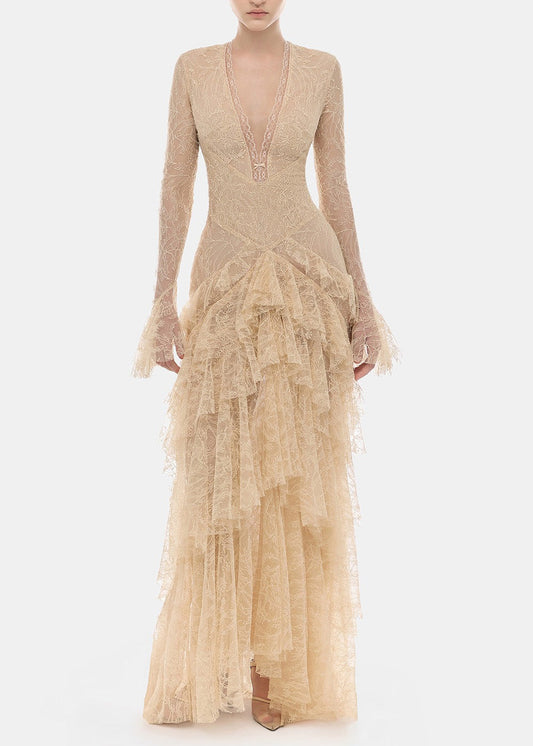 Iban Lace Ruffle Tiered Maxi Dress