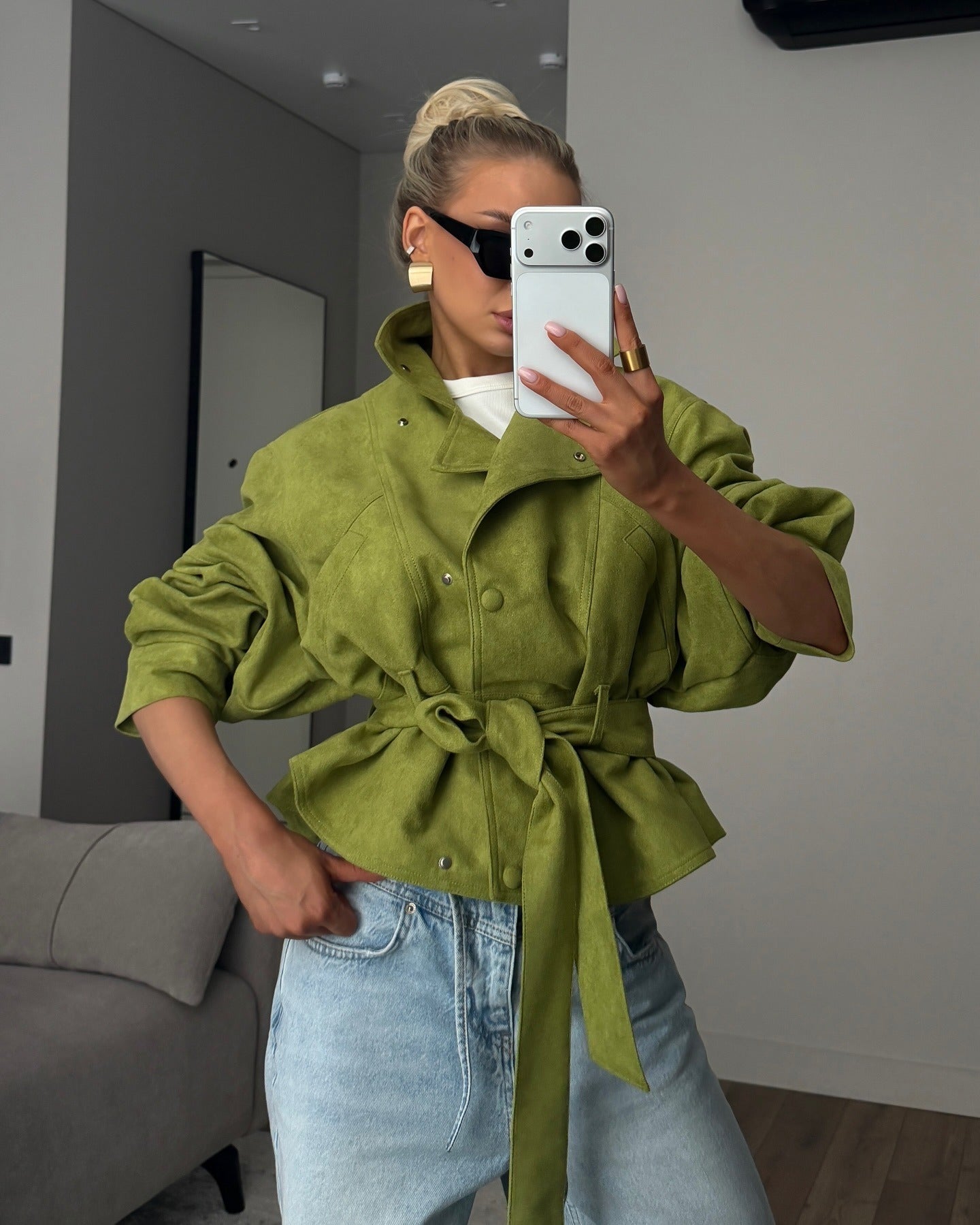 Hennie Lapel Belt Suede Trench Jacket