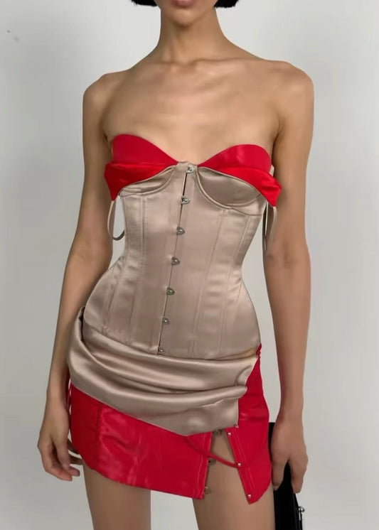 Kavin Spaghetti Corset Split Skirt Set