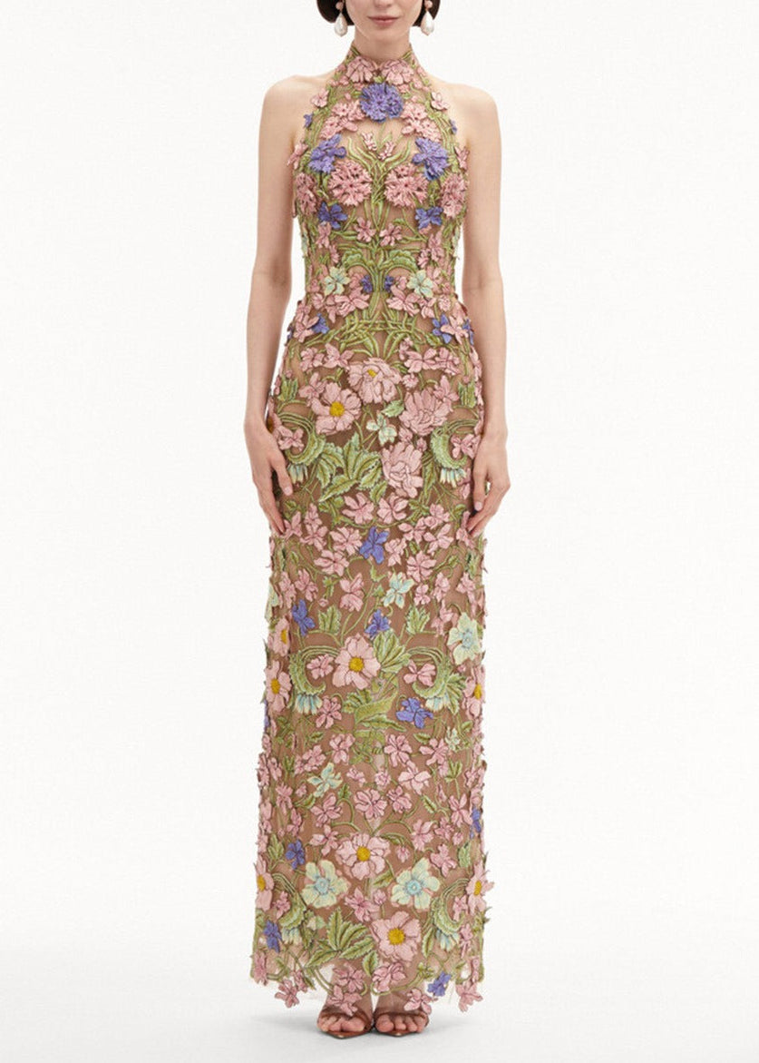Kaley Halter Neck Flower Maxi Dress