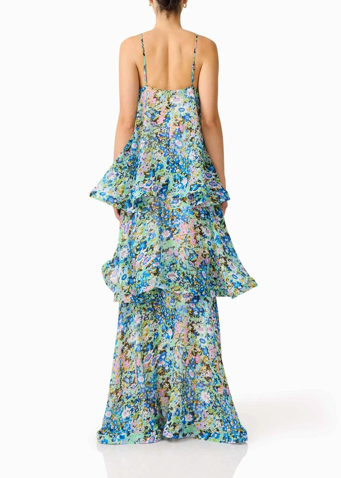 Hannie Floral Tiered Maxi Dress In Green