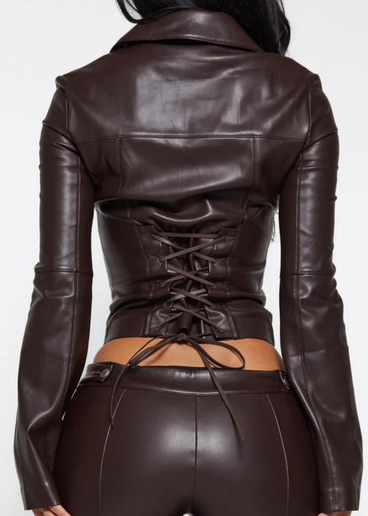 Kenan Long Sleeve Lace Up Leather Pants Set