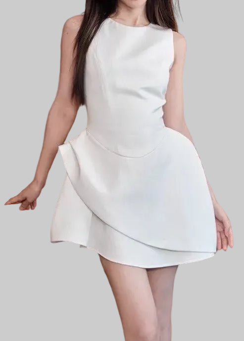 Dzsenifer Sleeveless Asymmetric Mini Dress In White