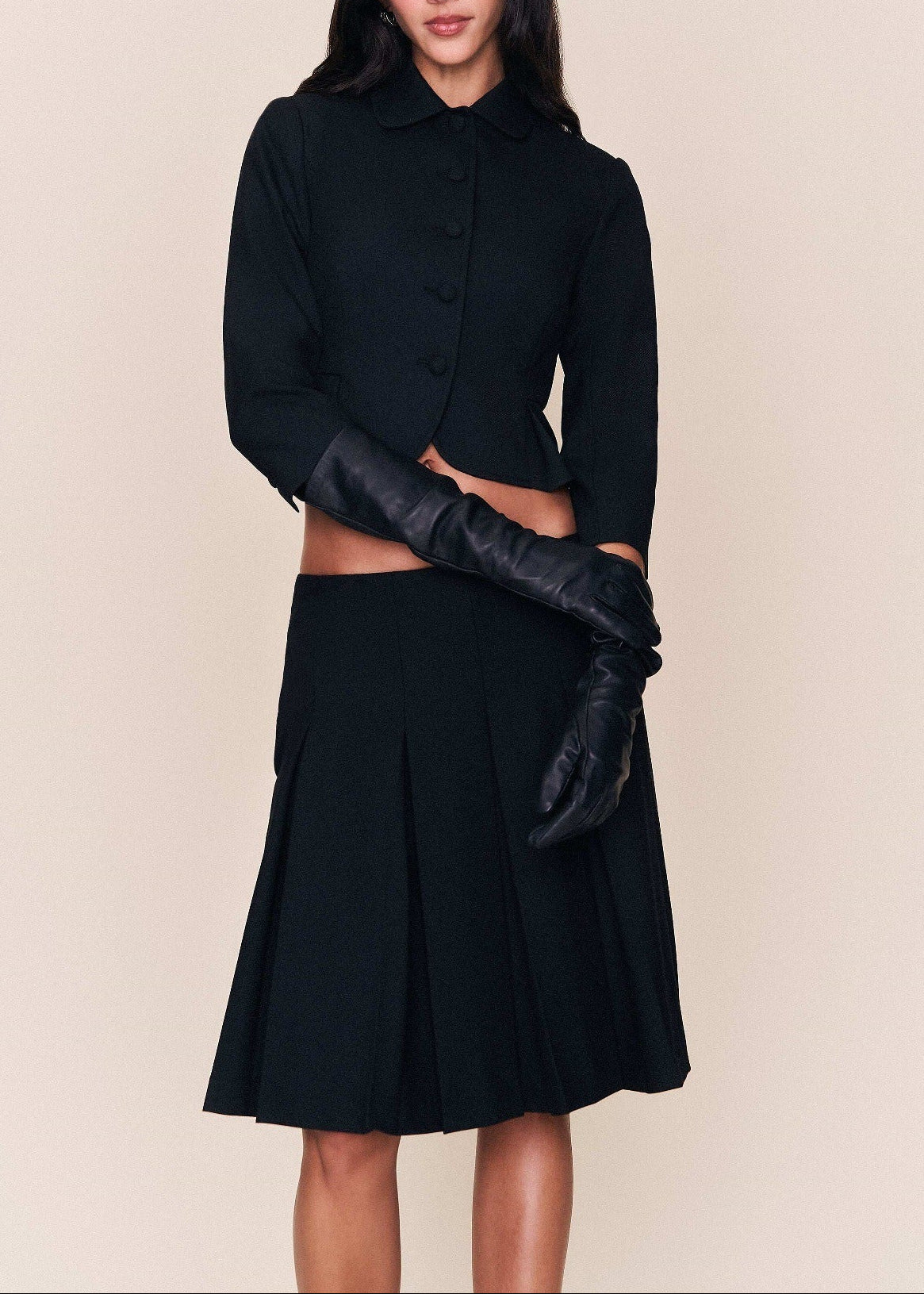 Firuzeh Crop Button Pleated Skirt Set