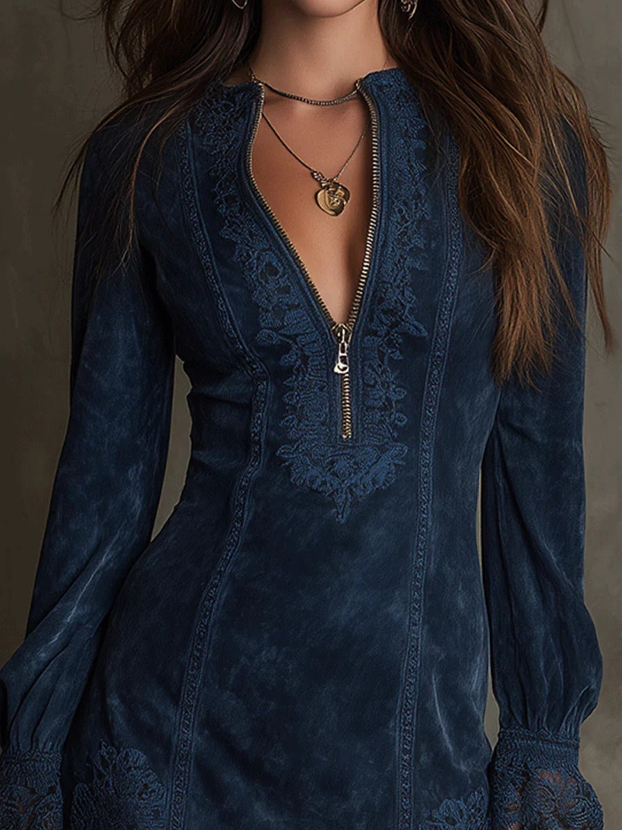 Frankie Plunge Zipper Lace Mini Dress