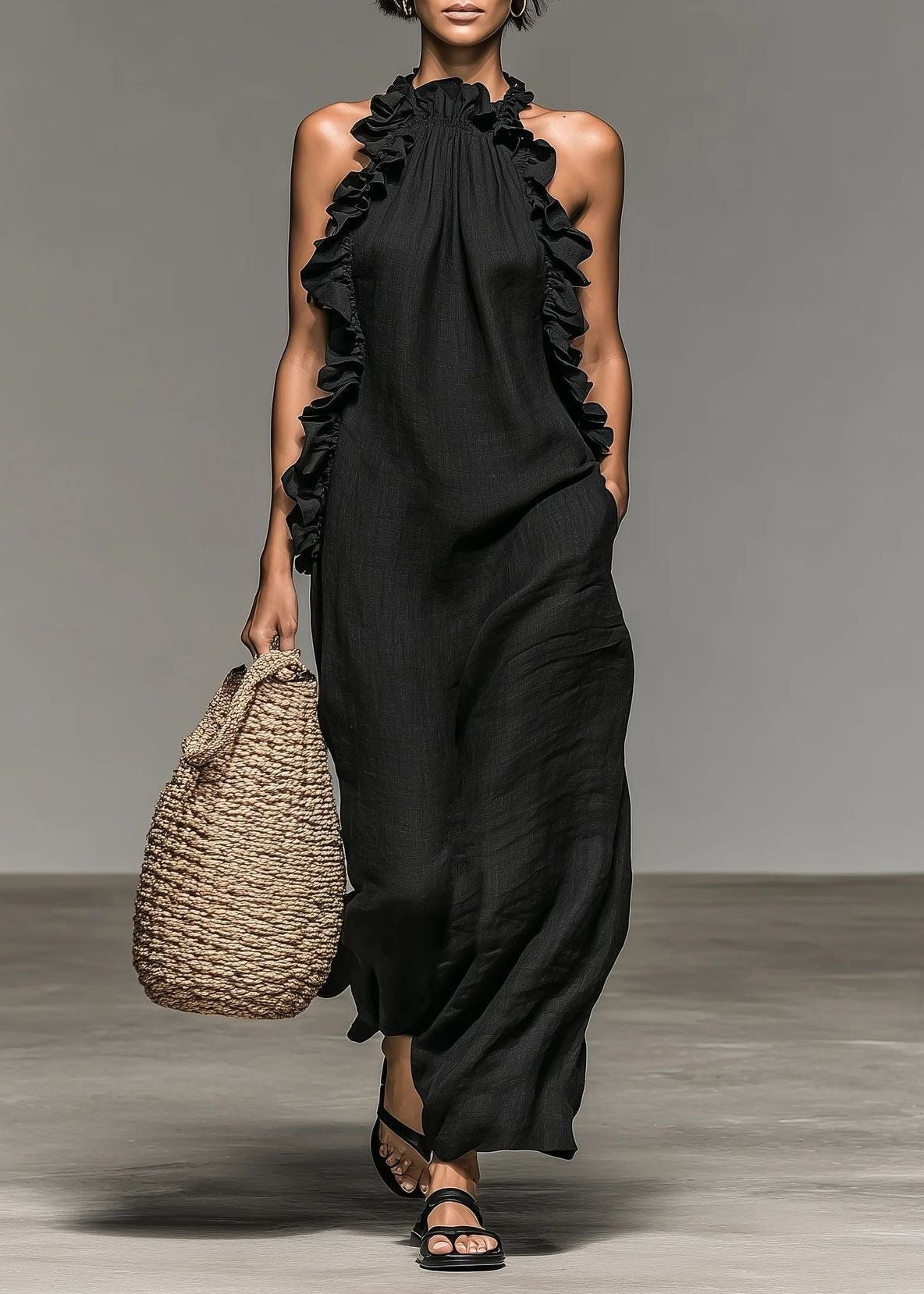 Inmaculada Halter Neck Ruffle Maxi Dress