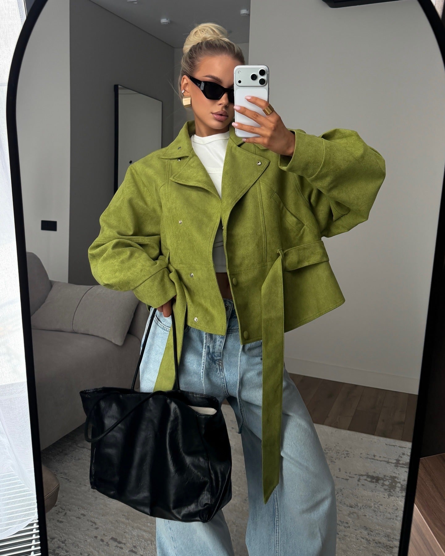 Hennie Lapel Belt Suede Trench Jacket