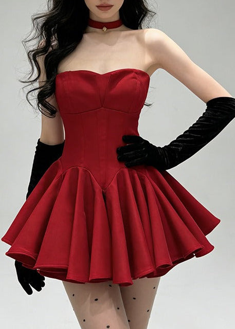 Ichirou Spaghetti Ruffle Mini Dress In Red