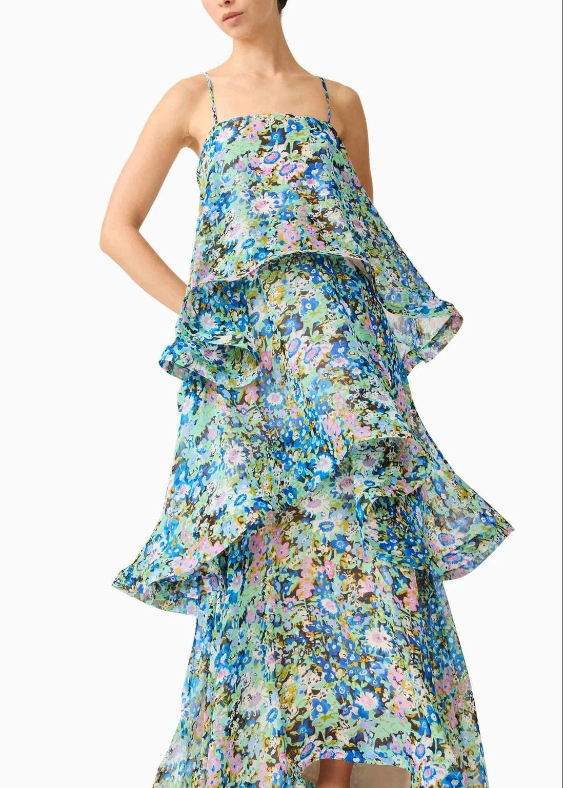 Hannie Floral Tiered Maxi Dress In Green
