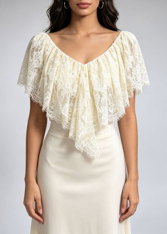 Janez V Neck Lace Ruffle Top