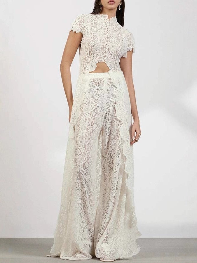 Kaito High Neck Lace Floral Pants Set
