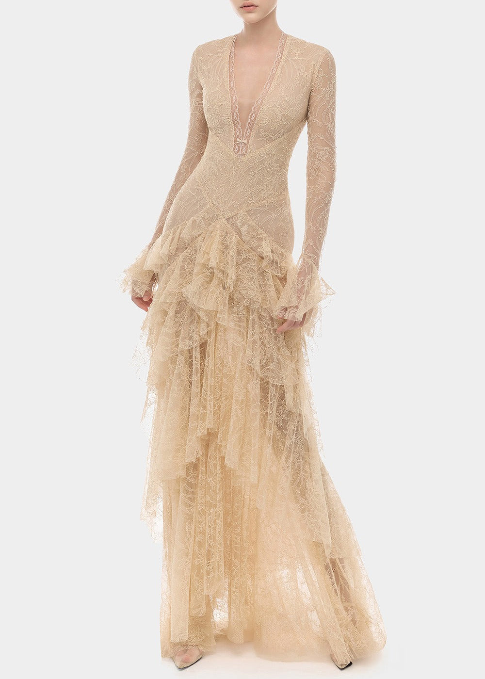 Iban Lace Ruffle Tiered Maxi Dress