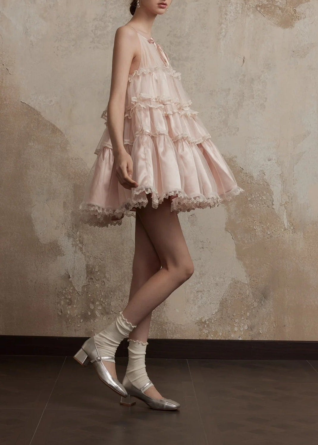 Femme Sleeveless Mesh Puffy Mini Dress In Pink