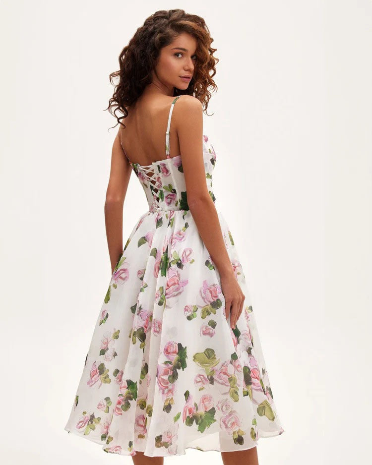 Idan Spaghetti Floral Midi Dress In Pink