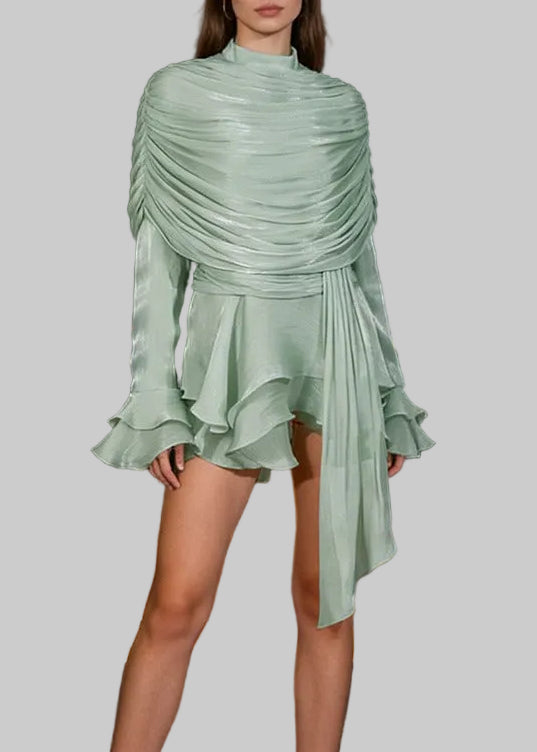 Ingimarr Draped Shawl Mini Dress In Green