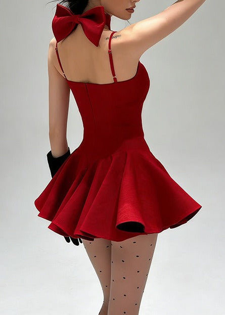 Ichirou Spaghetti Ruffle Mini Dress In Red