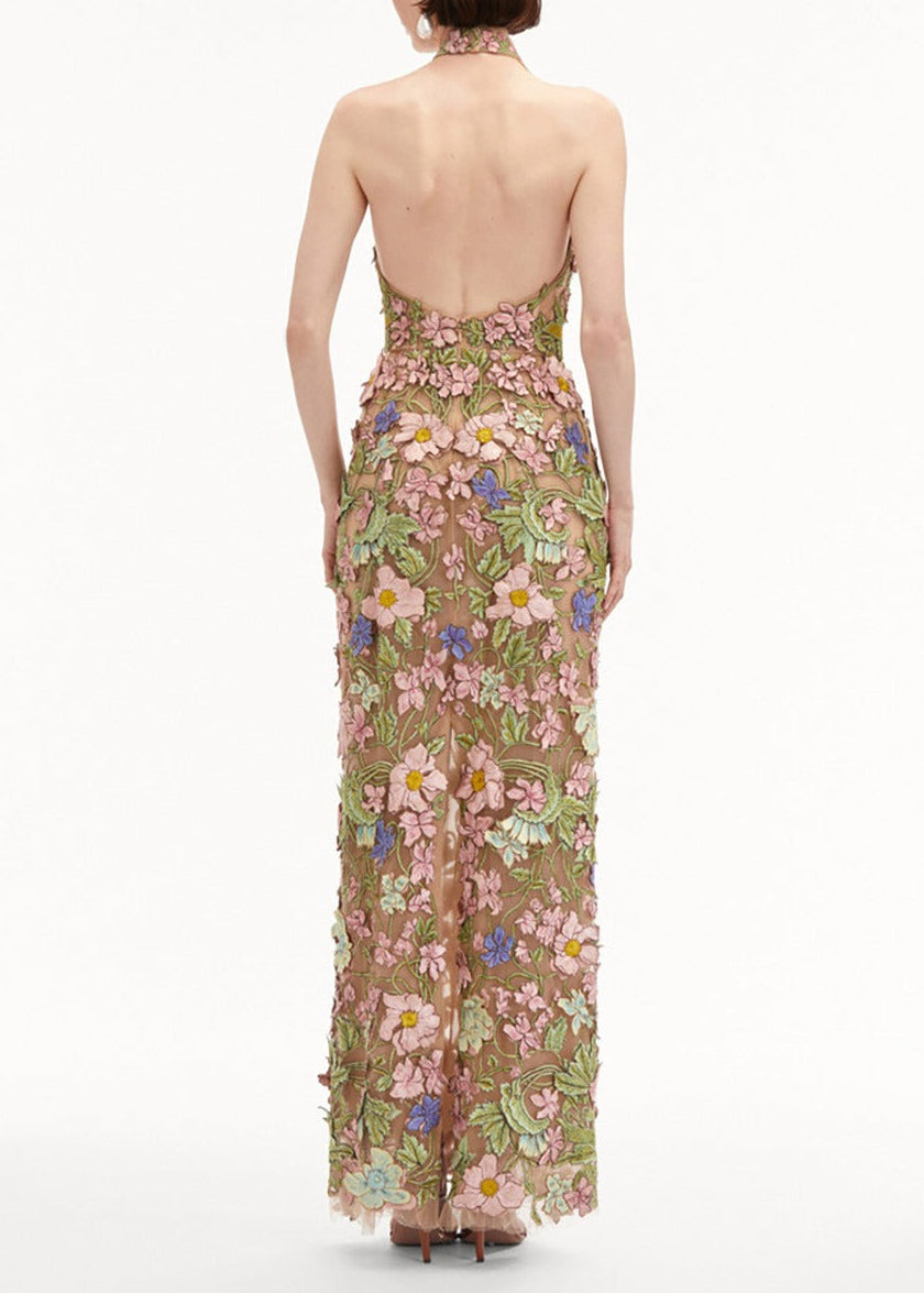 Kaley Halter Neck Flower Maxi Dress