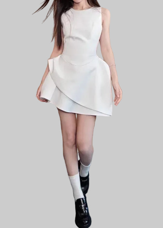 Dzsenifer Sleeveless Asymmetric Mini Dress In White