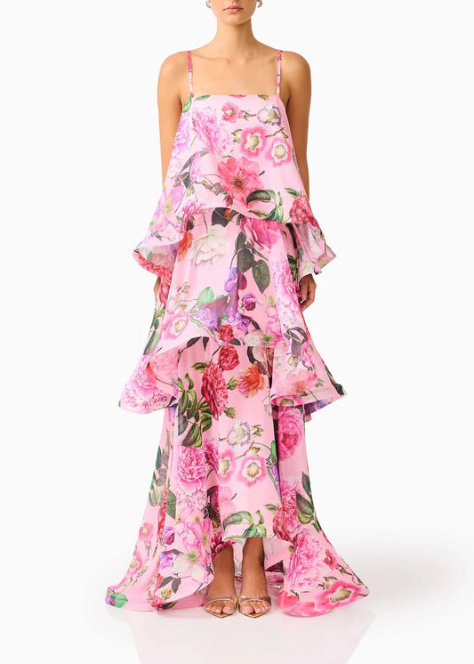 Hannie Floral Tiered Maxi Dress In Pink