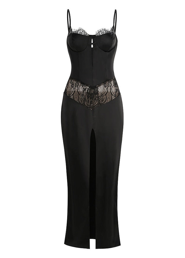 Kaja Split Lace Satin Maxi Dress