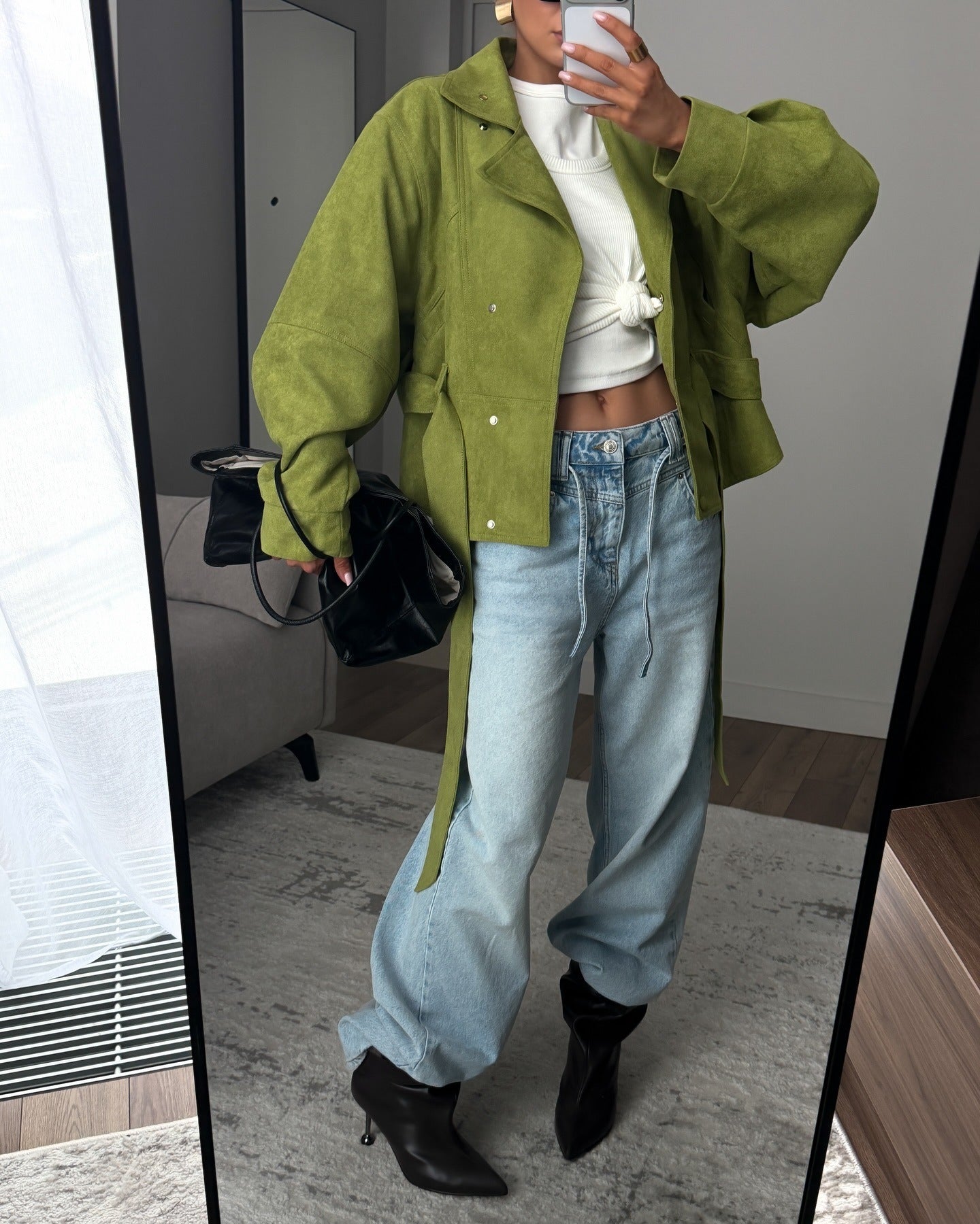 Hennie Lapel Belt Suede Trench Jacket