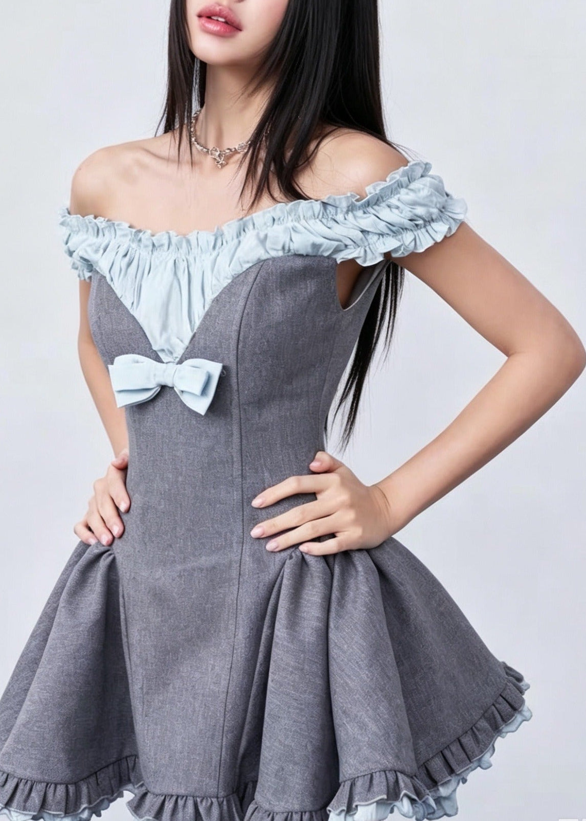 Ibrohim Off Shoulder Puffy Mini Dress