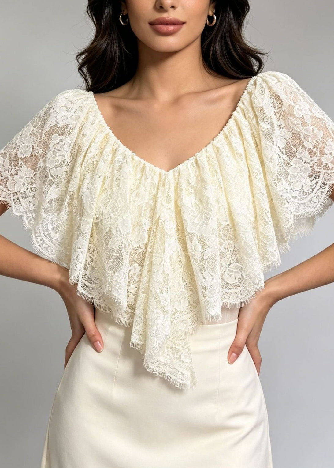 Janez V Neck Lace Ruffle Top