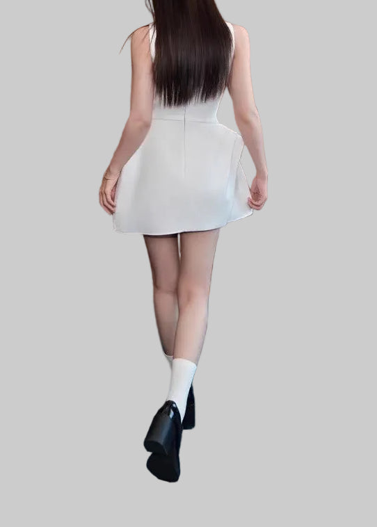 Dzsenifer Sleeveless Asymmetric Mini Dress In White