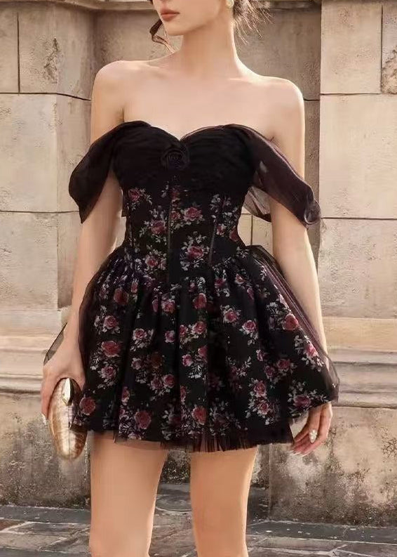 Ioubal Off Shoulder Mesh Floral Mini Dress
