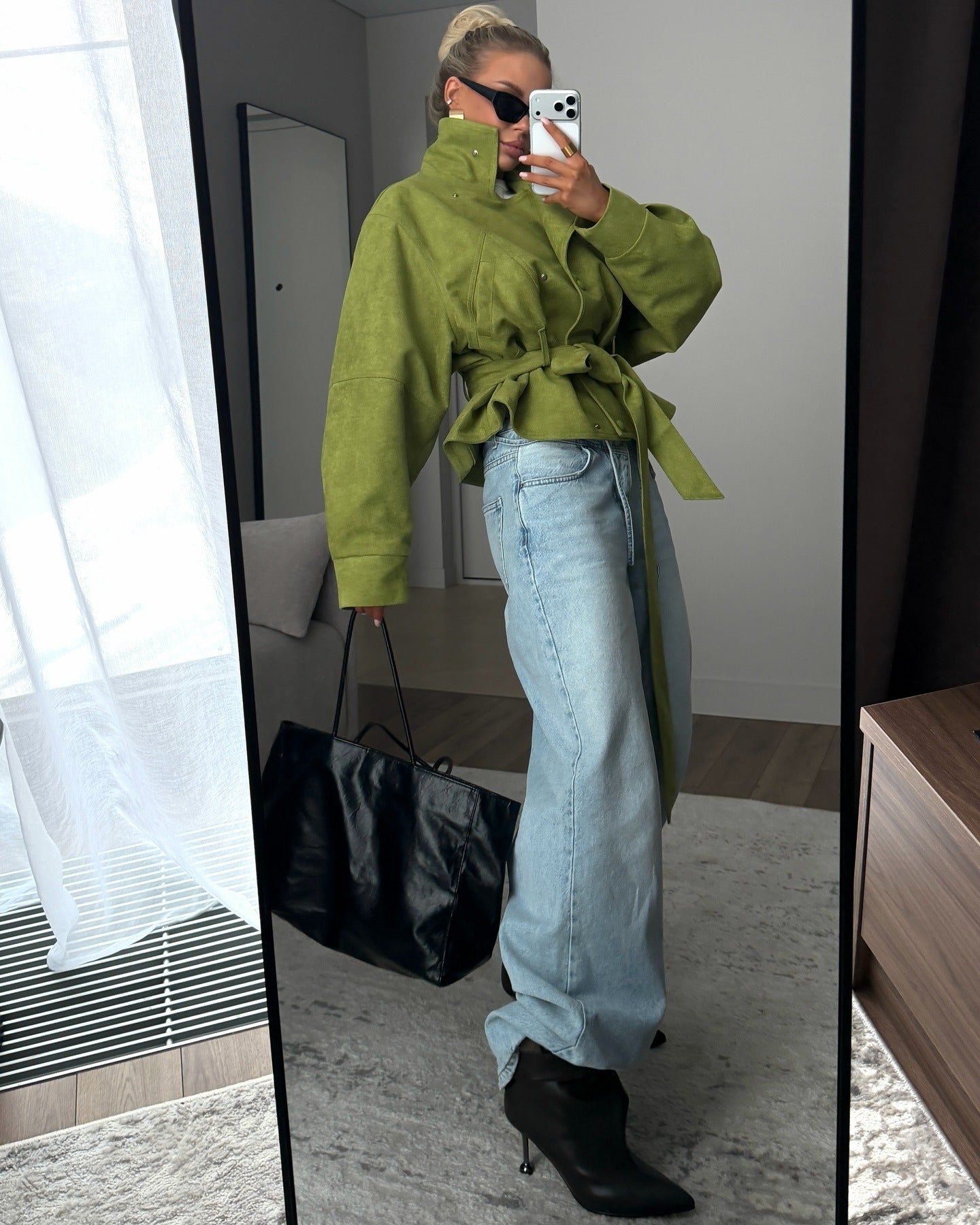 Hennie Lapel Belt Suede Trench Jacket