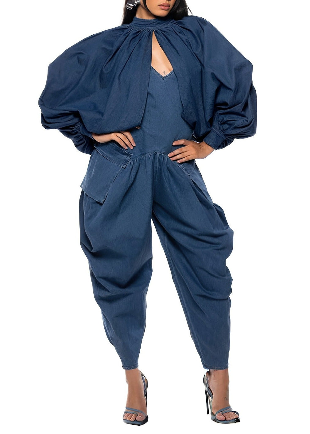 Hephzibah Balloon Sleeve Ruch Split Top