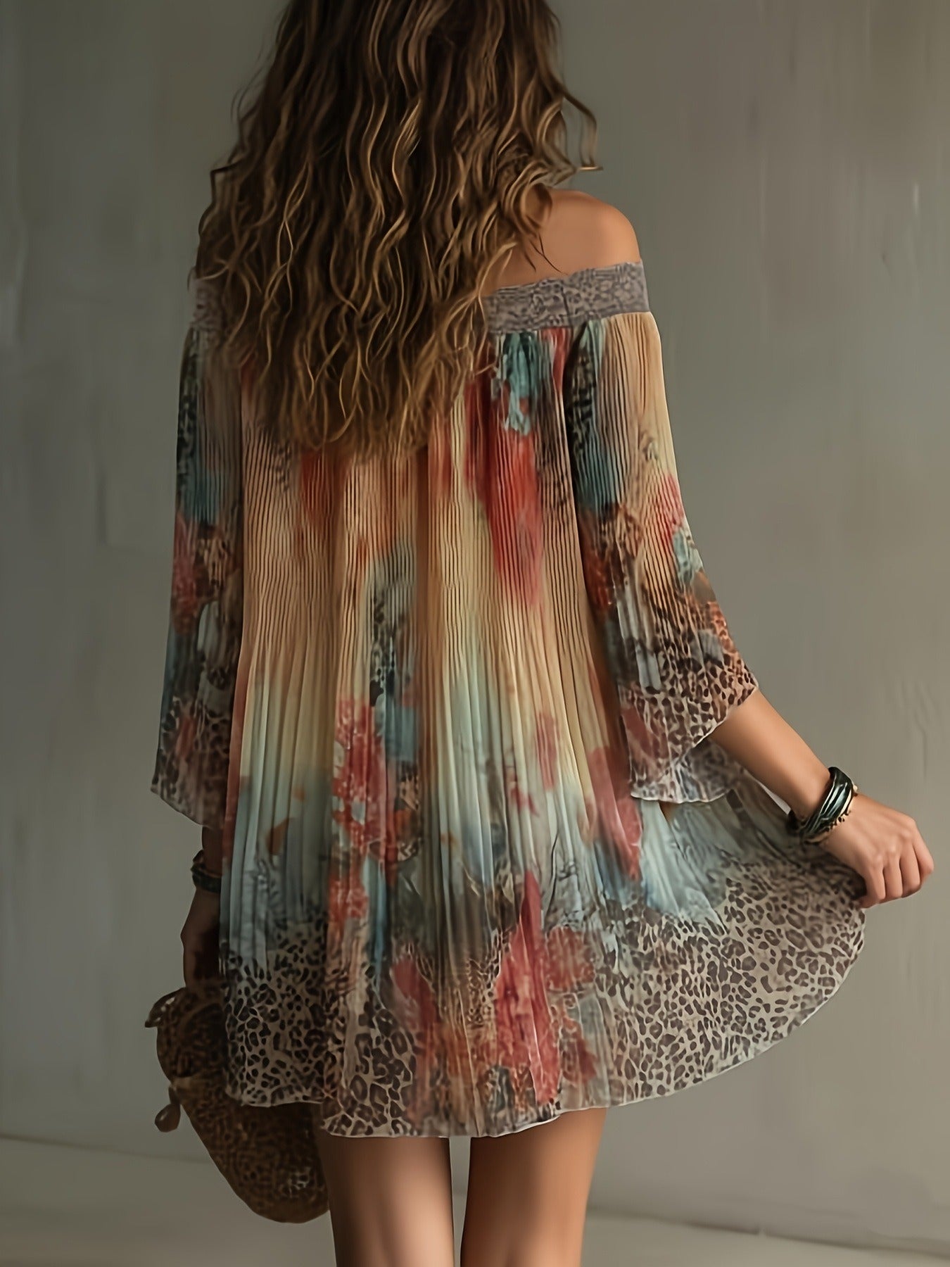Janvier Off Shoulder Leopard Mini Dress