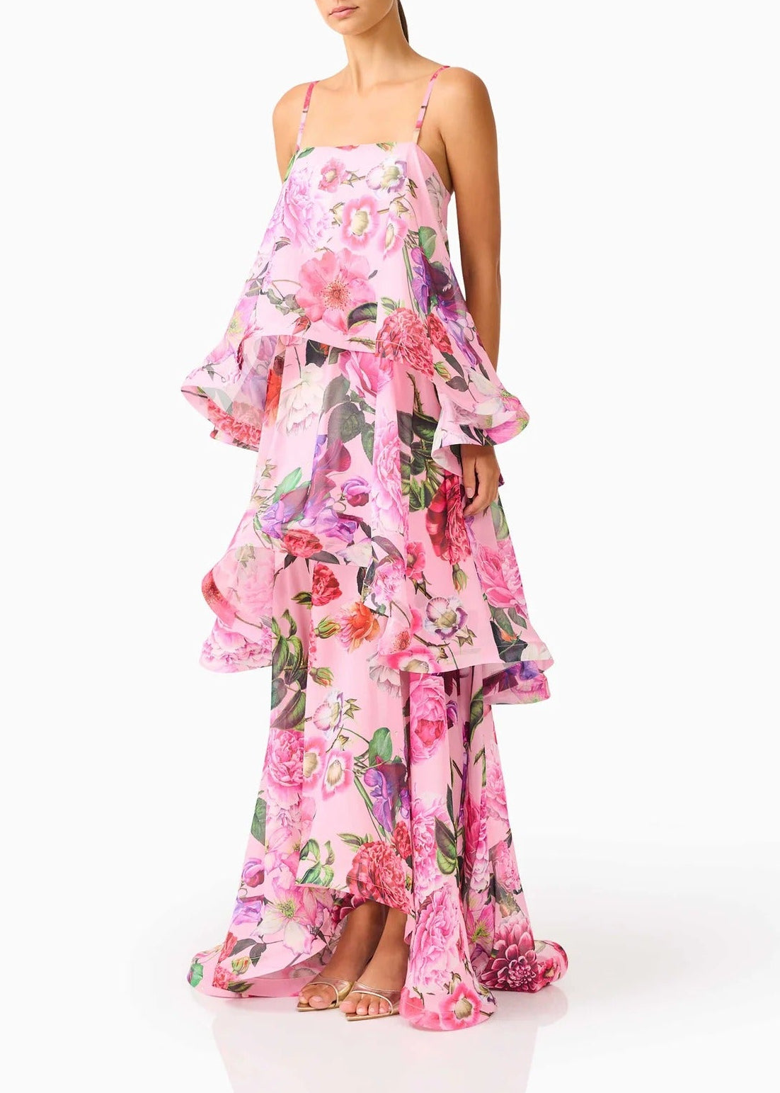 Hannie Floral Tiered Maxi Dress In Pink