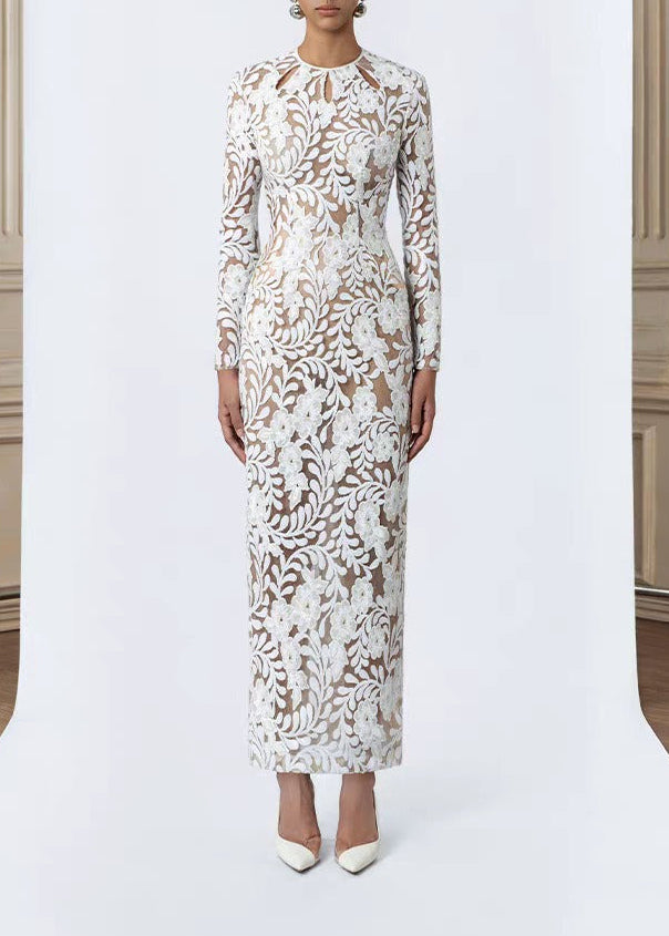 Kiran Long Sleeve Embroidered Maxi Dress
