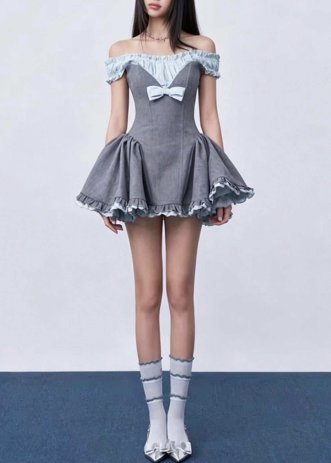 Ibrohim Off Shoulder Puffy Mini Dress