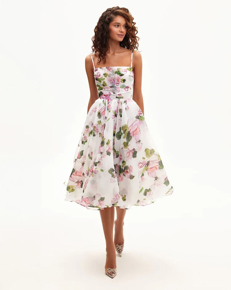 Idan Spaghetti Floral Midi Dress In Pink