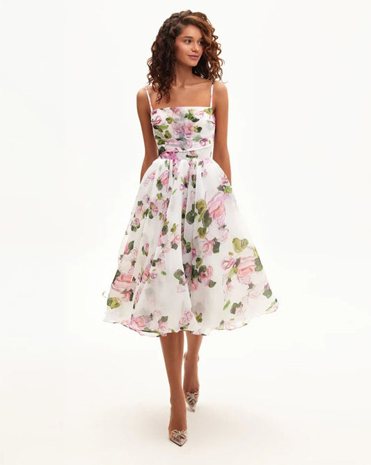 Idan Spaghetti Floral Midi Dress In Pink