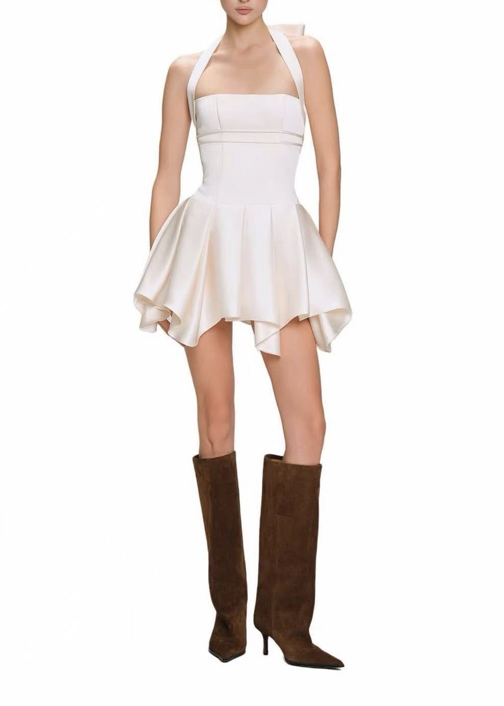 Firmina Halter Neck Silky Mini Dress In White