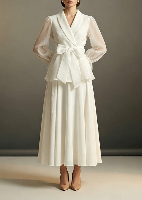Japheth Balloon Sleeve Bow Skirt Set