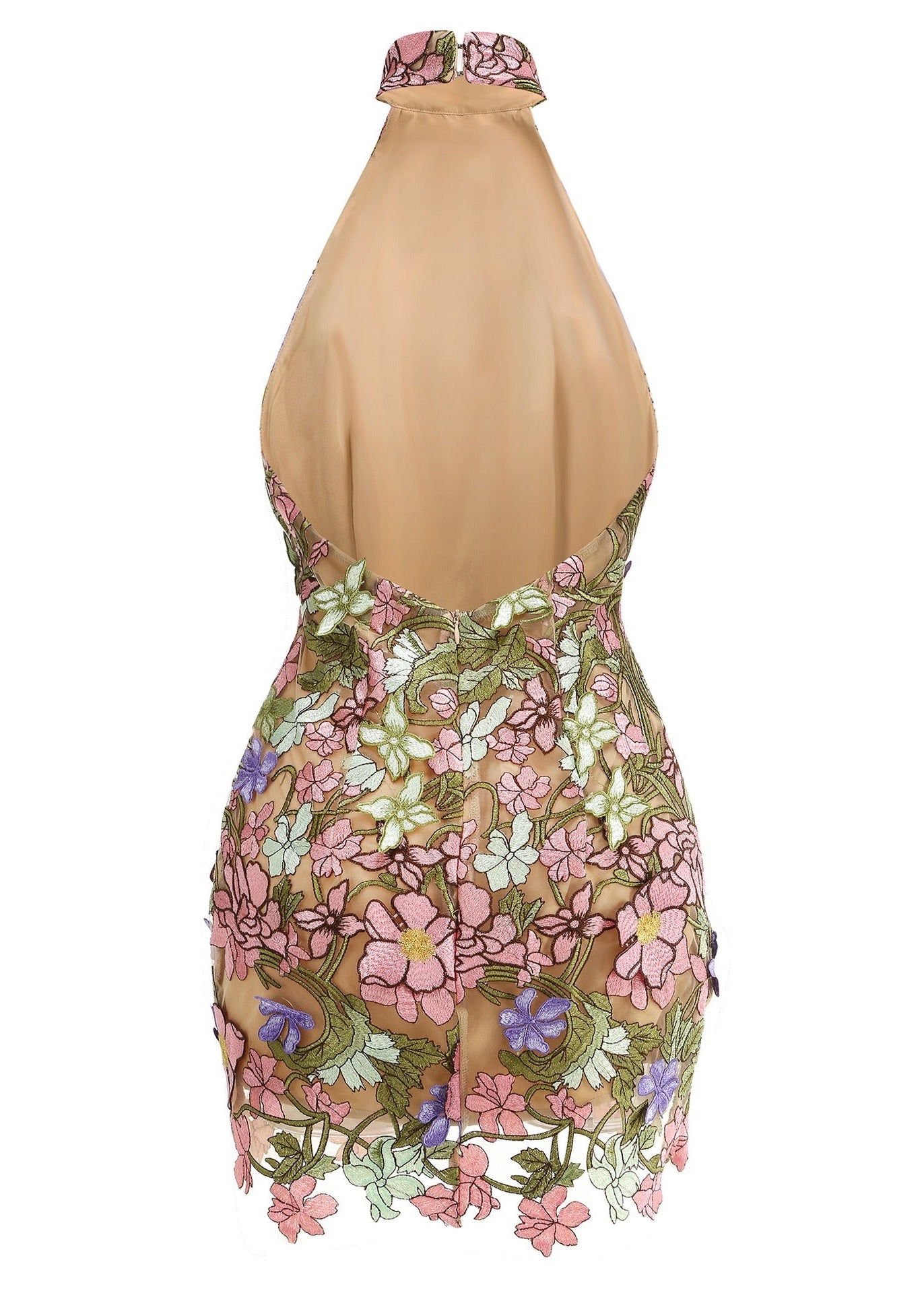 Jayanta Backless Embroidered Flower Mini Dress